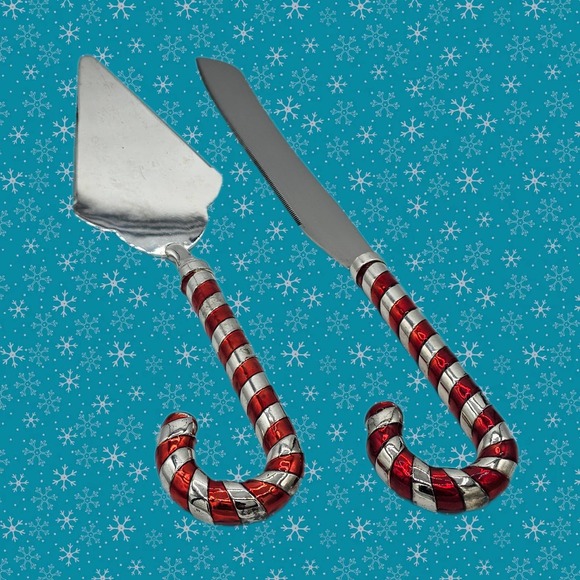 Godinger Holiday Collection Silver Plated Metal Candy Cane Knife & Cake Server - Picture 2 of 4